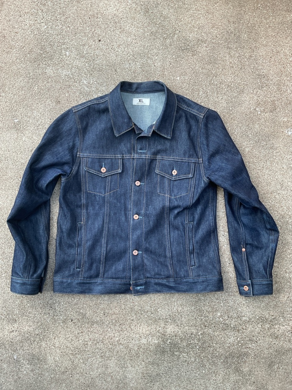 Tellason XL Dark Indigo Denim Trucker Jacket